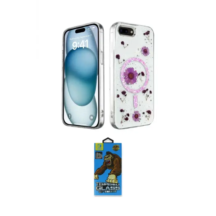 ieg™ iPhone 7 Plus Kılıf Kozmos Doku - Beyaz 18D Cam Ekran Koruyucu