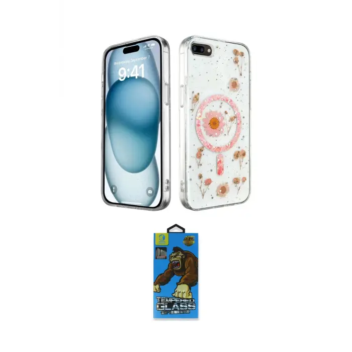 ieg™ iPhone 7 Plus Kılıf Kozmos Doku - Beyaz 18D Cam Ekran Koruyucu