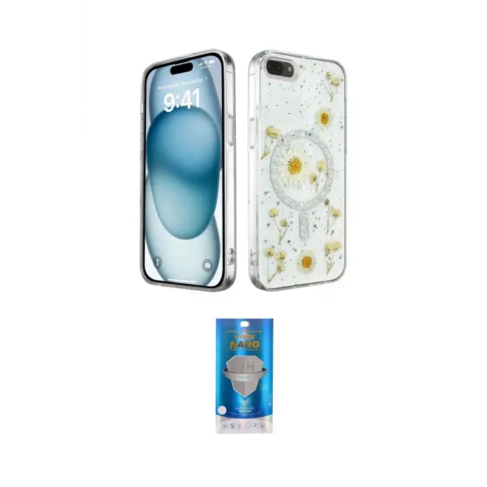ieg™ iPhone 7 Plus Kılıf Kozmos Doku - Şeffaf Royal Nano Ekran Koruyucu