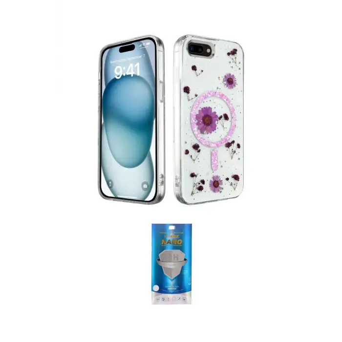ieg™ iPhone 7 Plus Kılıf Kozmos Doku - Şeffaf Royal Nano Ekran Koruyucu