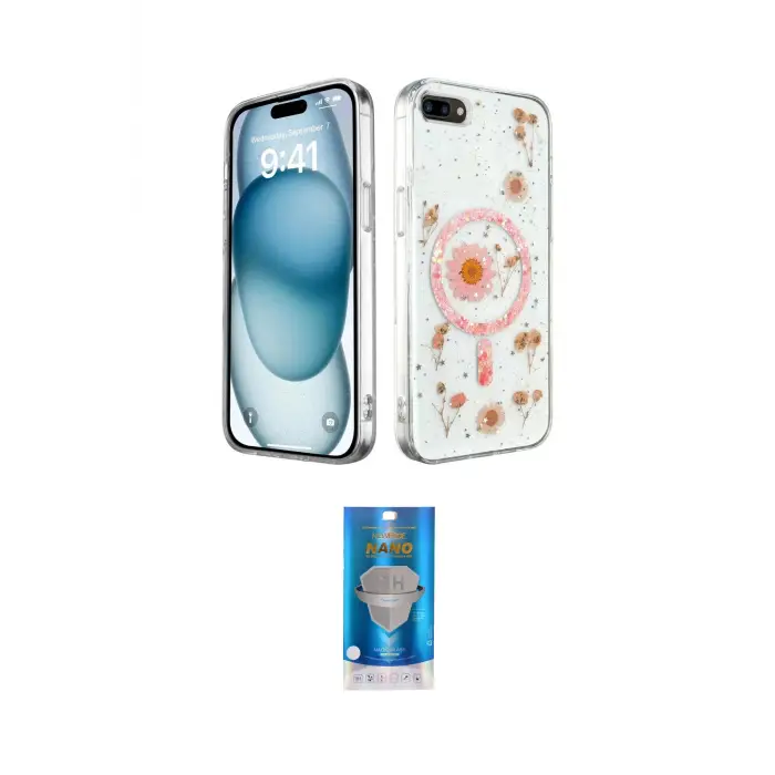 ieg™ iPhone 7 Plus Kılıf Kozmos Doku - Şeffaf Royal Nano Ekran Koruyucu