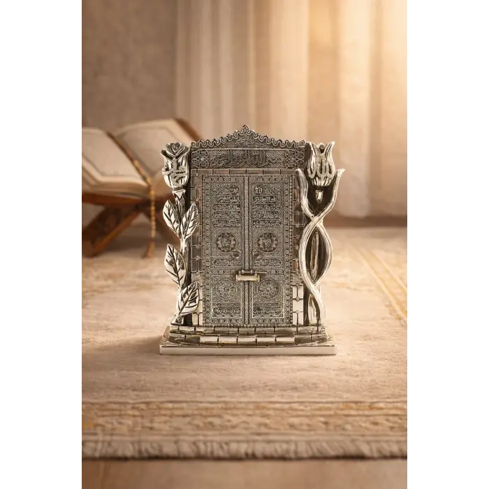 ieg ™ Kâbe Kapısı Figürü – Silver Renk Dekoratif Biblo | Manevi ve Anlamlı Hediye 25 cm