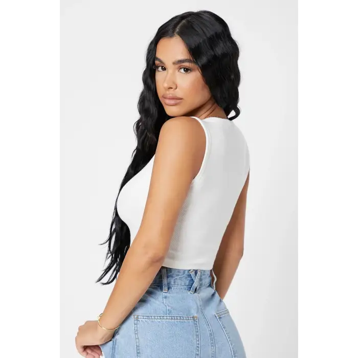 ieg™ Kadın Beyaz Kare Yaka Crop Top Bluz