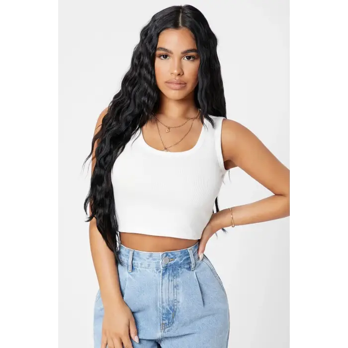 ieg™ Kadın Beyaz Kare Yaka Crop Top Bluz