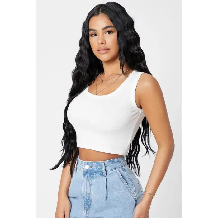ieg™ Kadın Beyaz Kare Yaka Crop Top Bluz