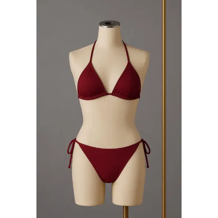 ieg™ Kadın Bordo Yandan ve Boyundan Bağlamalı Bikini Mayo Takımı