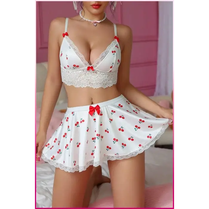 ieg™ Kadın Kirazlı Fiyonklu Seksi Kostüm