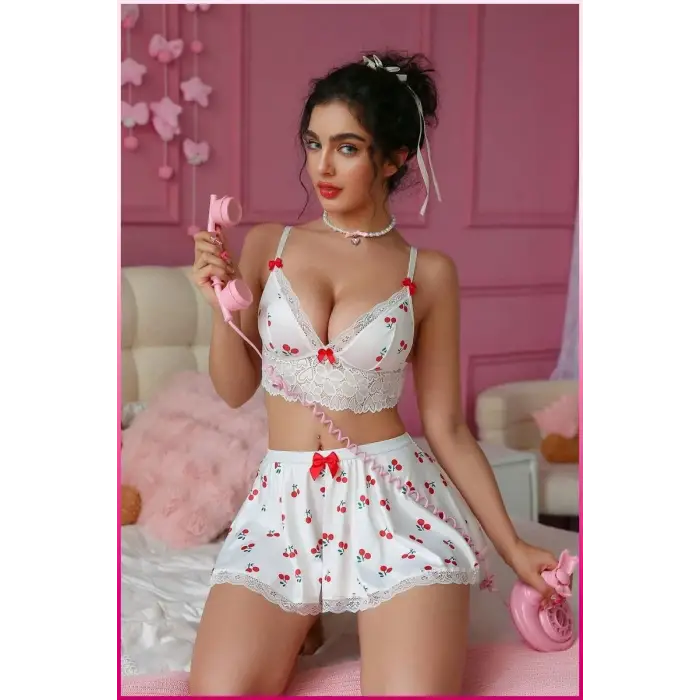 ieg™ Kadın Kirazlı Fiyonklu Seksi Kostüm