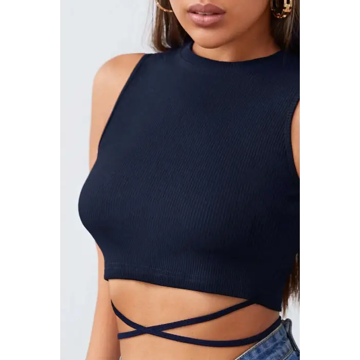 ieg™ Kadın Lacivert Çapraz Bağlamalı Crop Top Büstiyer