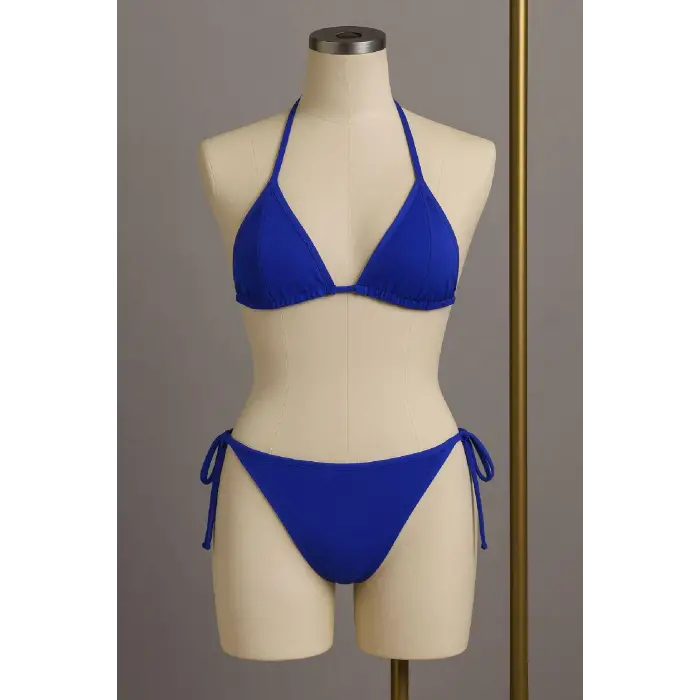 ieg™ Kadın Mavi Yandan ve Boyundan Bağlamalı Bikini Mayo Takımı