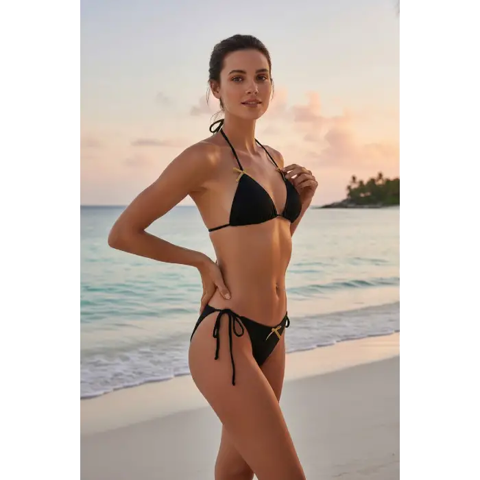 ieg™ Kadın Siyah Pedli Fiyonklu Bağlamalı Bikini Takımı