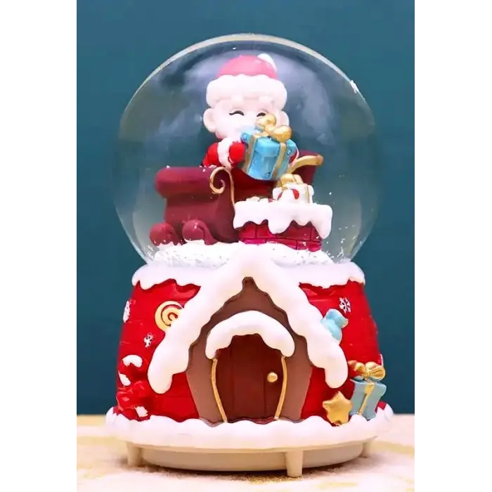 Mega Boy 2025 Yılbaşı Noel Baba Temalı Kar Püskürtmeli Işıklı Müzikli  Kar Küresi 16 cm- 18B