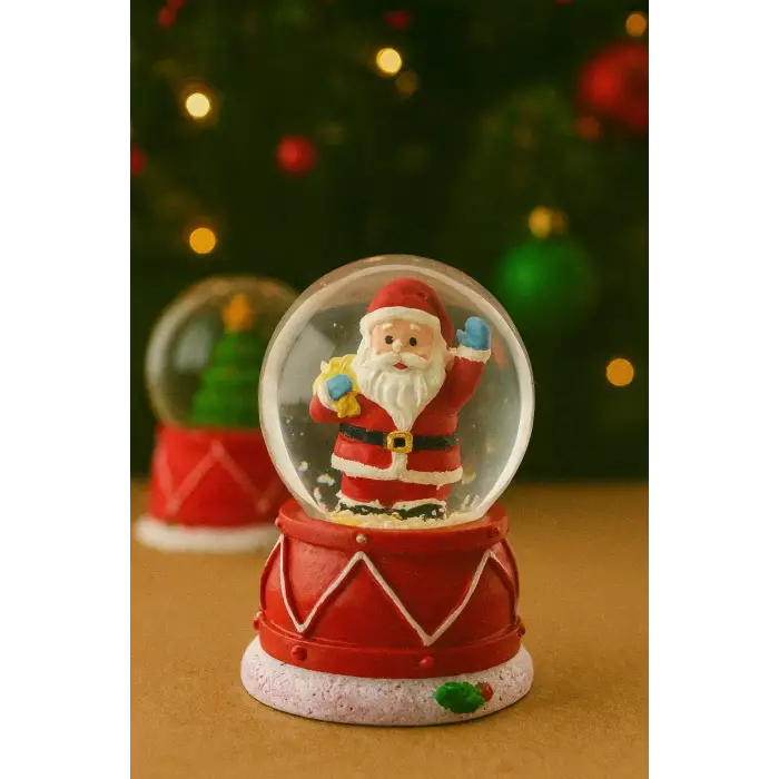 Noel Baba Figürlü LED Işıklı Kar Küresi 6,5 cm – Yeni Yıl Yılbaşı Dekoratif Hediyelik N43