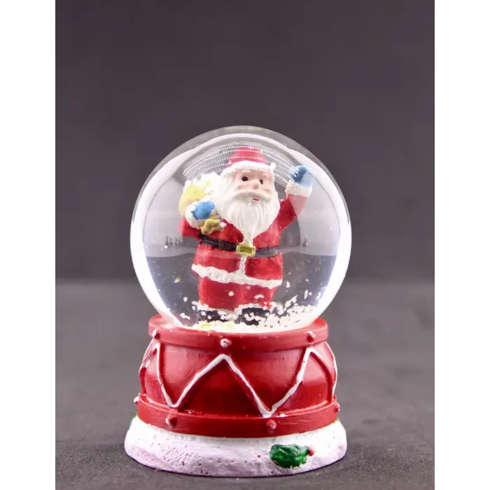 Noel Baba Hediye Torbası Temalı Mini Boy Işıklı Yılbaşı Kar Küresi 6.5 cm B