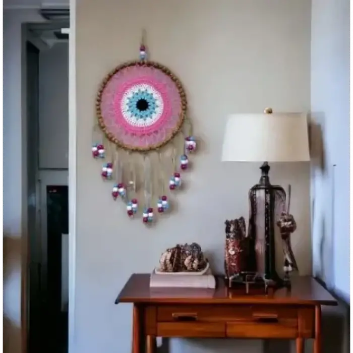Örgülü Duvar Süsü Pembe Boncuklu Duvar Dekoru