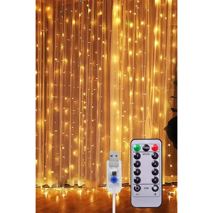 Perde Led 10 Sarkıtlı USB li  3 Metre Kumandalı 8 Modlu (3 mt X 3 mt ) Peri Led