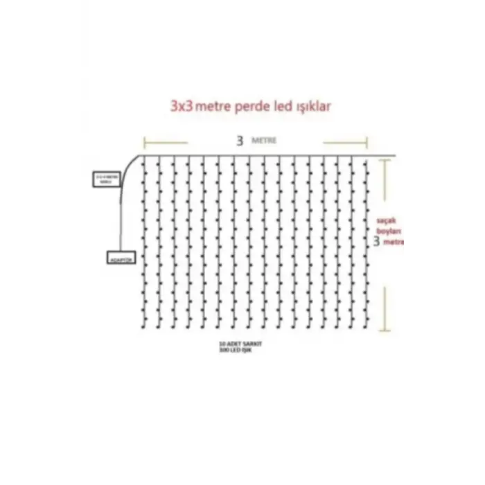 Perde Led  3 Metre Kumandalı 8 Ayrı Moda Sahip 3mx3m ( 3 mt X 3 mt ) Perde Led Peri Led Usb
