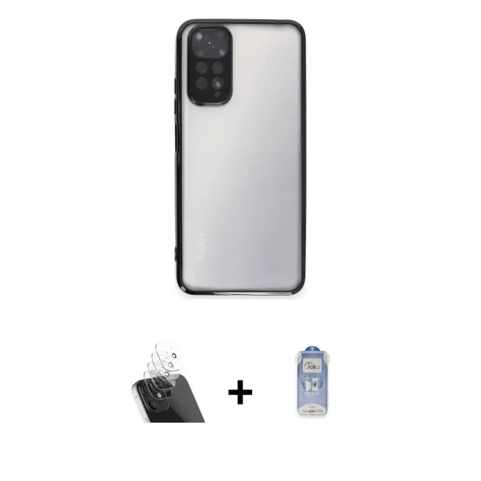 ieg™ Redmi Note 11 Kılıf Vadi Minimal - Siyah Joko Magic 5D Cam + Kamera Lens Koruma Cam - SF