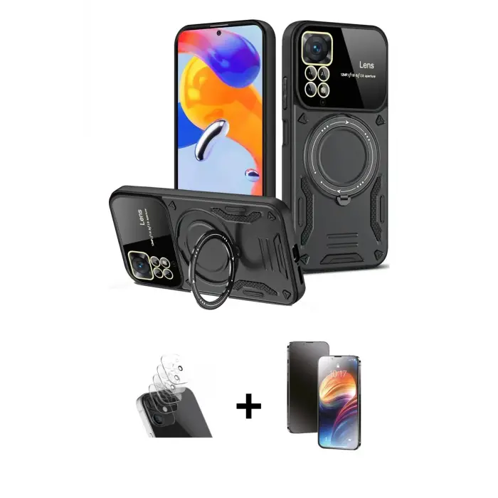 ieg™ Redmi Note 12 Pro 4G Kılıf Kıvılcım Modern Serisi - Siyah 3D Antistatik Mat Seramik Nano Ekran Koruyucu + Kamera Lens Koruma Cam - SF