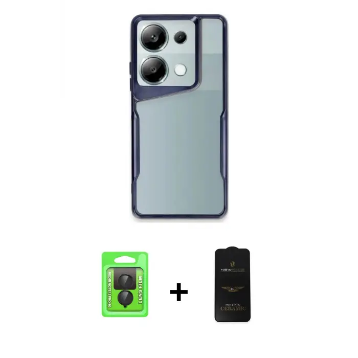 ieg™ Redmi Note 13 Pro 4G Kılıf Akış Çizgi Koleksiyonu - Siyah 6D Antistatik Mat Seramik Hayalet Nano Ekran Koruyucu + Raze Metal Kamera Lens - SH