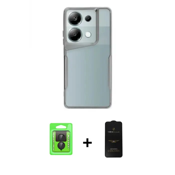 ieg™ Redmi Note 13 Pro 4G Kılıf Akış Çizgi Koleksiyonu - Siyah 6D Antistatik Mat Seramik Hayalet Nano Ekran Koruyucu + Raze Metal Kamera Lens - SH