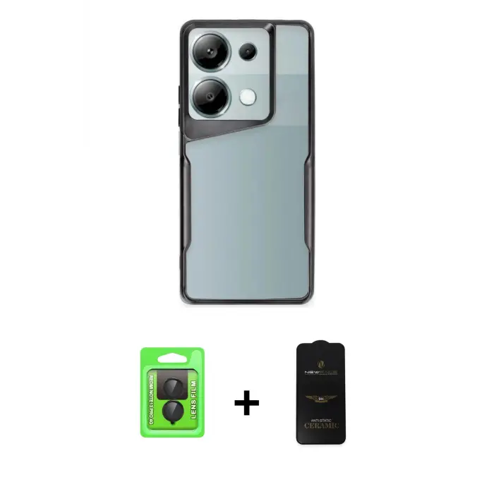 ieg™ Redmi Note 13 Pro 4G Kılıf Akış Çizgi Koleksiyonu - Siyah 6D Antistatik Mat Seramik Hayalet Nano Ekran Koruyucu + Raze Metal Kamera Lens - SH