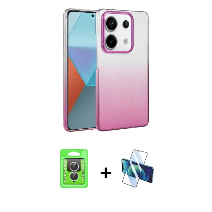 ieg™ Redmi Note 13 Pro 4G Kılıf Kıvılcım Minimal Özel Seri - Siyah 3D Antistatik Seramik Nano Ekran Koruyucu + Raze Metal Kamera Lens - GS