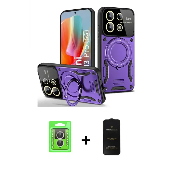 ieg™ Redmi Note 13 Pro 4G Kılıf Kıvılcım Modern Serisi - Siyah 6D Antistatik Mat Seramik Hayalet Nano Ekran Koruyucu + Raze Metal Kamera Lens - GS