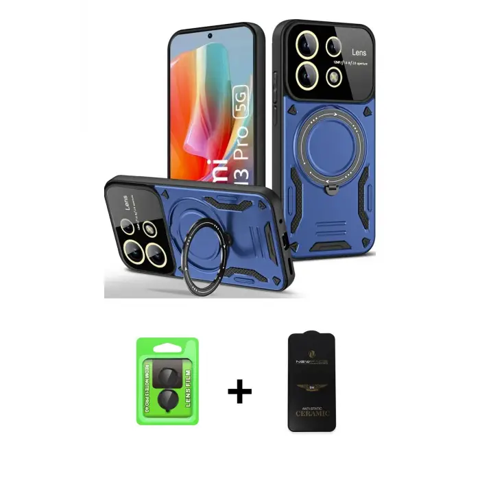 ieg™ Redmi Note 13 Pro 4G Kılıf Kıvılcım Modern Serisi - Siyah 6D Antistatik Mat Seramik Hayalet Nano Ekran Koruyucu + Raze Metal Kamera Lens - SH