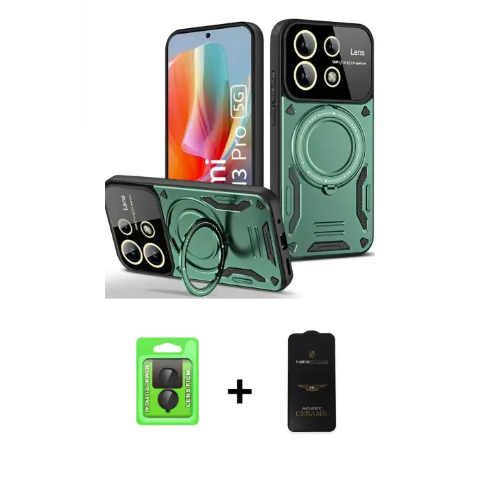 ieg™ Redmi Note 13 Pro 4G Kılıf Kıvılcım Modern Serisi - Siyah 6D Antistatik Mat Seramik Hayalet Nano Ekran Koruyucu + Raze Metal Kamera Lens - SH