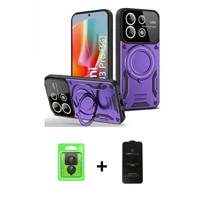 ieg™ Redmi Note 13 Pro 4G Kılıf Kıvılcım Modern Serisi - Siyah 6D Antistatik Mat Seramik Hayalet Nano Ekran Koruyucu + Raze Metal Kamera Lens - SH