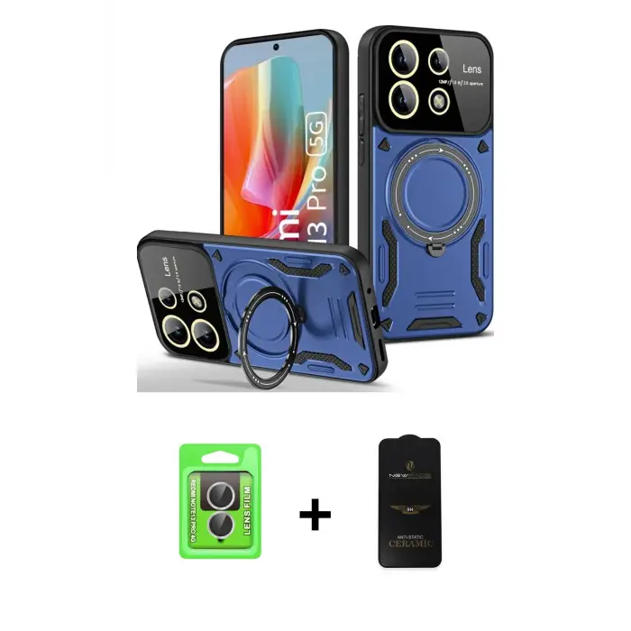 ieg™ Redmi Note 13 Pro 4G Kılıf Kıvılcım Modern Serisi - Siyah 6D Antistatik Mat Seramik Hayalet Nano Ekran Koruyucu + Raze Metal Kamera Lens - GS