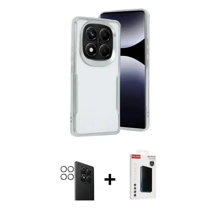 ieg™ Redmi Note 14 Pro 4G Kılıf Akış Çizgi Koleksiyonu - Şeffaf Hayalet Polymer Nano Ekran Koruyucu + PVD Metal Kamera Lens - GS