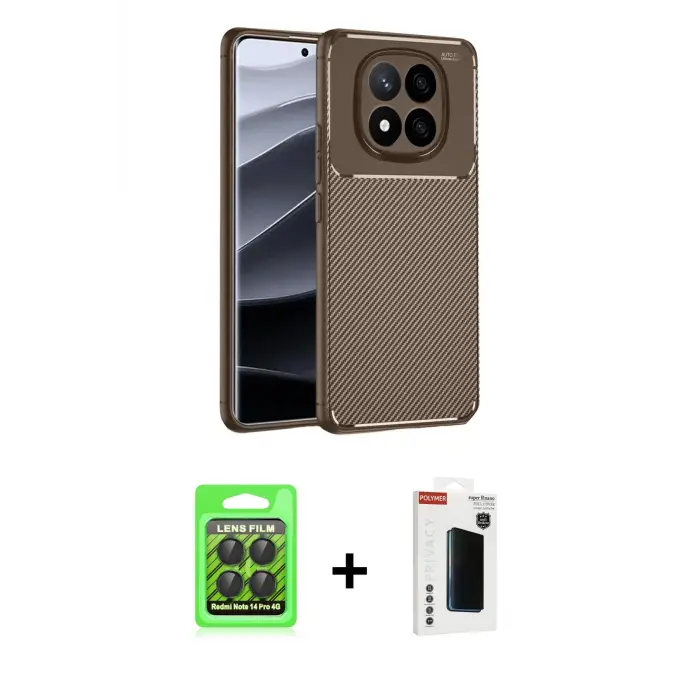 ieg™ Redmi Note 14 Pro 4G Kılıf Eksen Form Prime - Şeffaf Hayalet Polymer Nano Ekran Koruyucu + Raze Metal Kamera Lens - SH