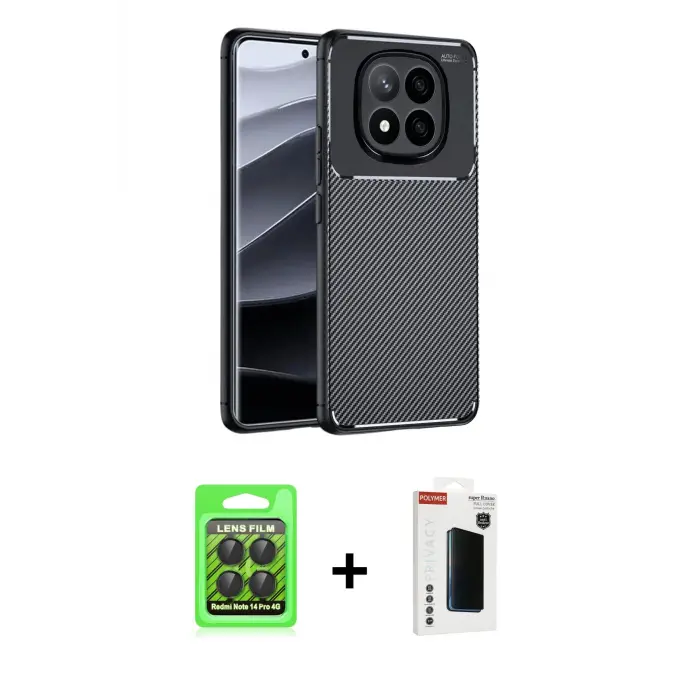 ieg™ Redmi Note 14 Pro 4G Kılıf Eksen Form Prime - Şeffaf Hayalet Polymer Nano Ekran Koruyucu + Raze Metal Kamera Lens - SH