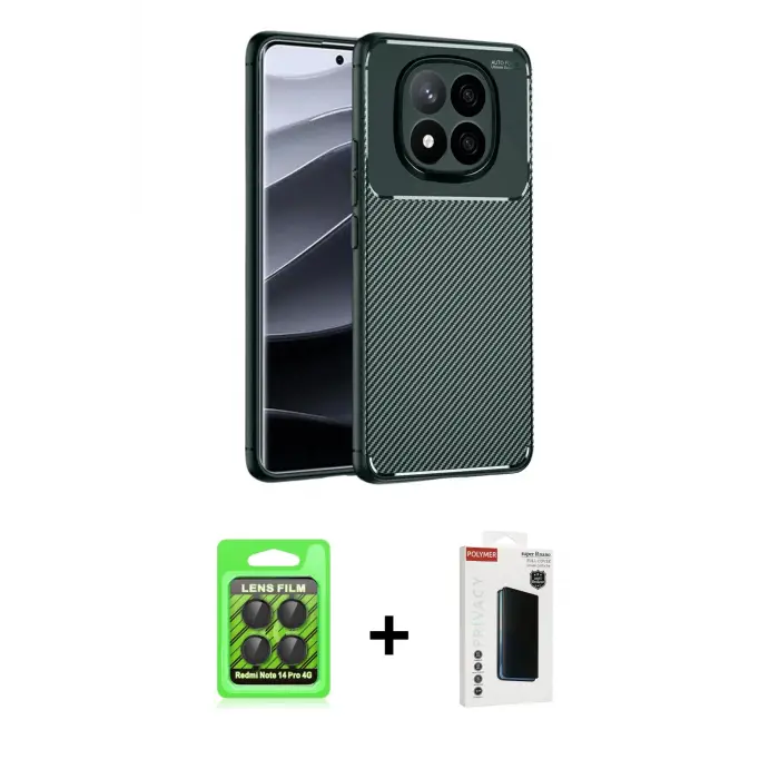 ieg™ Redmi Note 14 Pro 4G Kılıf Eksen Form Prime - Şeffaf Hayalet Polymer Nano Ekran Koruyucu + Raze Metal Kamera Lens - SH