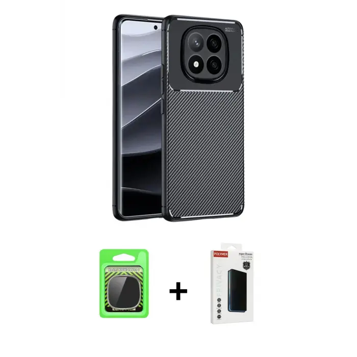 ieg™ Redmi Note 14 Pro Plus Kılıf Eksen Form Prime - Siyah Hayalet Polymer Nano Ekran Koruyucu + Raze Metal Kamera Lens - GS