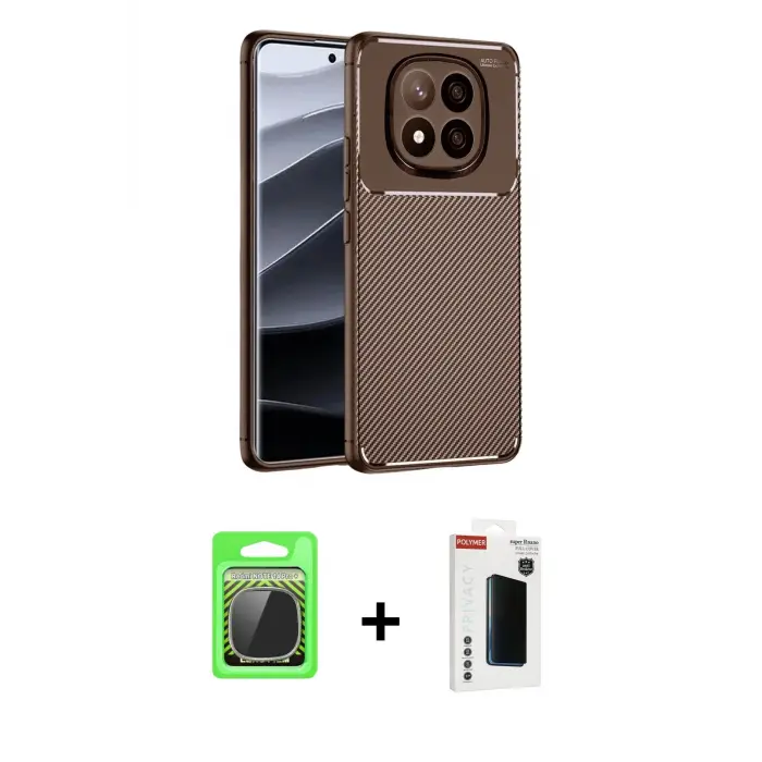 ieg™ Redmi Note 14 Pro Plus Kılıf Eksen Form Prime - Siyah Hayalet Polymer Nano Ekran Koruyucu + Raze Metal Kamera Lens - GS