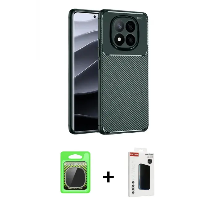 ieg™ Redmi Note 14 Pro Plus Kılıf Eksen Form Prime - Siyah Hayalet Polymer Nano Ekran Koruyucu + Raze Metal Kamera Lens - GS