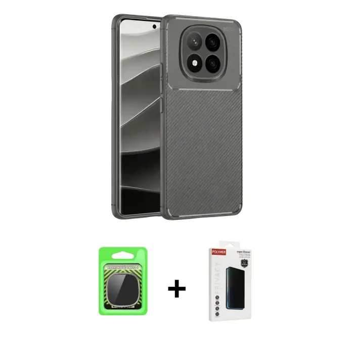 ieg™ Redmi Note 14 Pro Plus Kılıf Eksen Form Prime - Siyah Hayalet Polymer Nano Ekran Koruyucu + Raze Metal Kamera Lens - GS