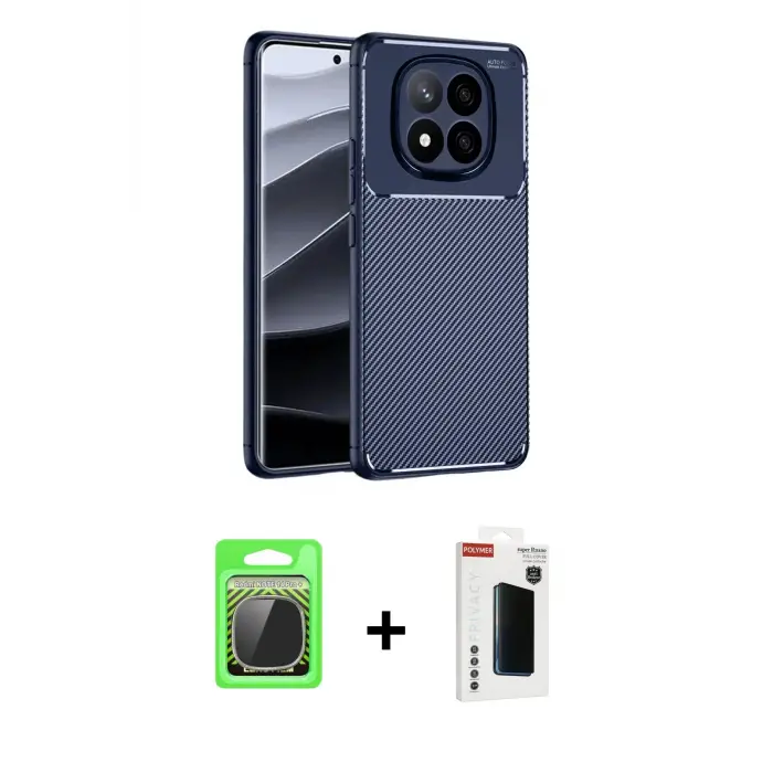 ieg™ Redmi Note 14 Pro Plus Kılıf Eksen Form Prime - Siyah Hayalet Polymer Nano Ekran Koruyucu + Raze Metal Kamera Lens - GS