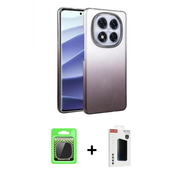 ieg™ Redmi Note 14 Pro Plus Kılıf Kıvılcım Minimal Özel Seri - Siyah Hayalet Polymer Nano Ekran Koruyucu + Raze Metal Kamera Lens - GS