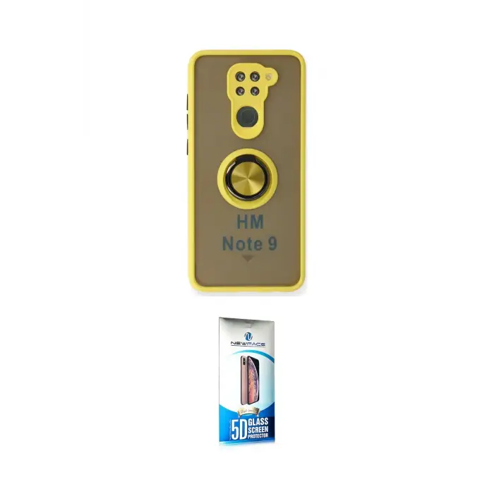 ieg™ Redmi Note 9 Kılıf Yörünge Çizgi - Siyah 5D Eko Cam Ekran Koruyucu