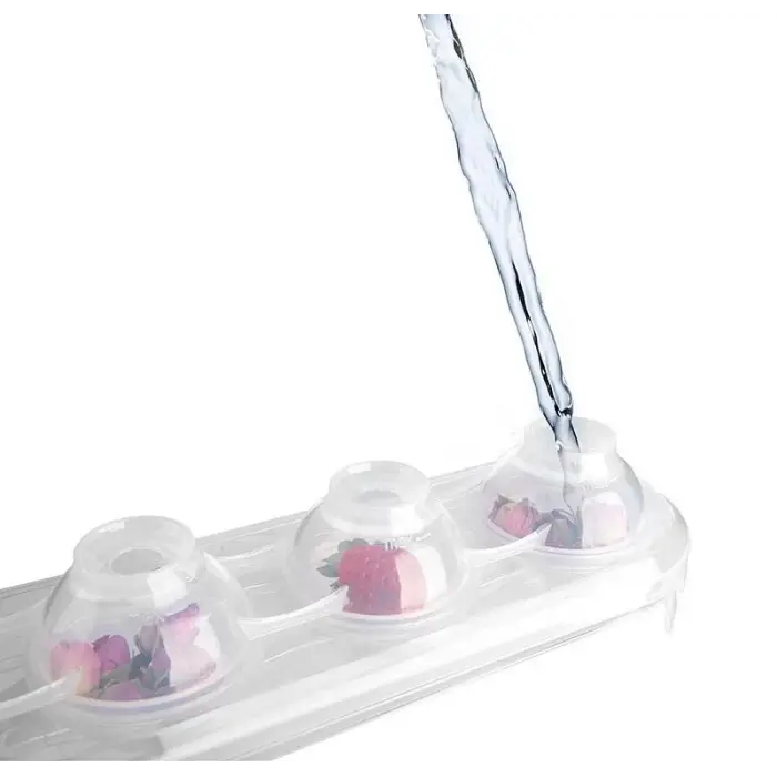 ieg™ Silikon Tabanlı 4 Bölmeli Şeffaf Buz Kalıbı Yuvarlak Buzluk