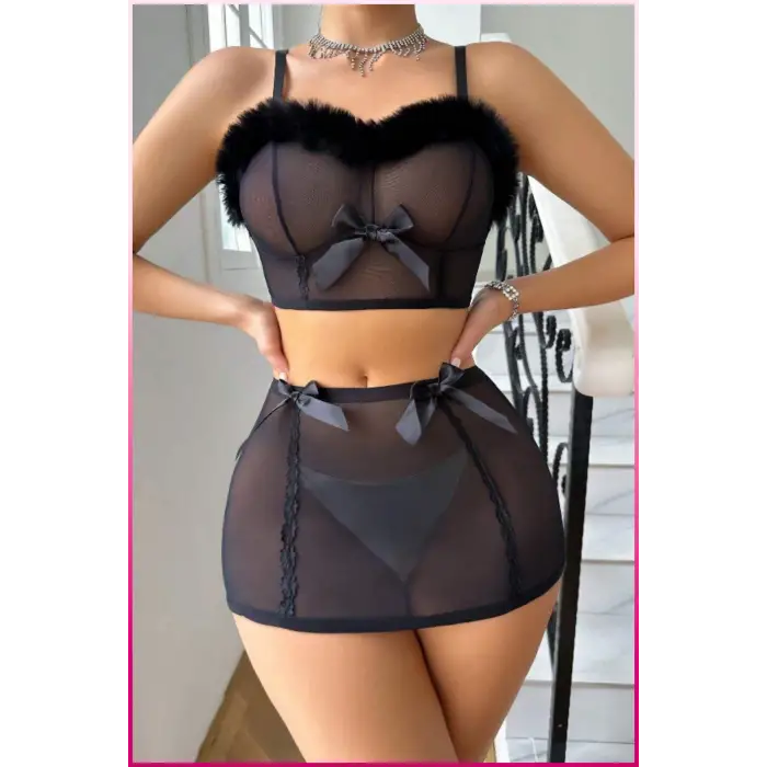 ieg™ Siyah Tül Kurdele Detaylı Seksi İç Giyim Seti