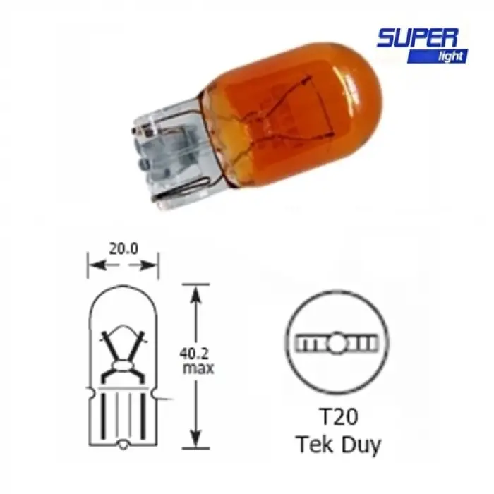 Super Light T20 Dipsiz Turuncu Park Ampulü Tek Duy 2li