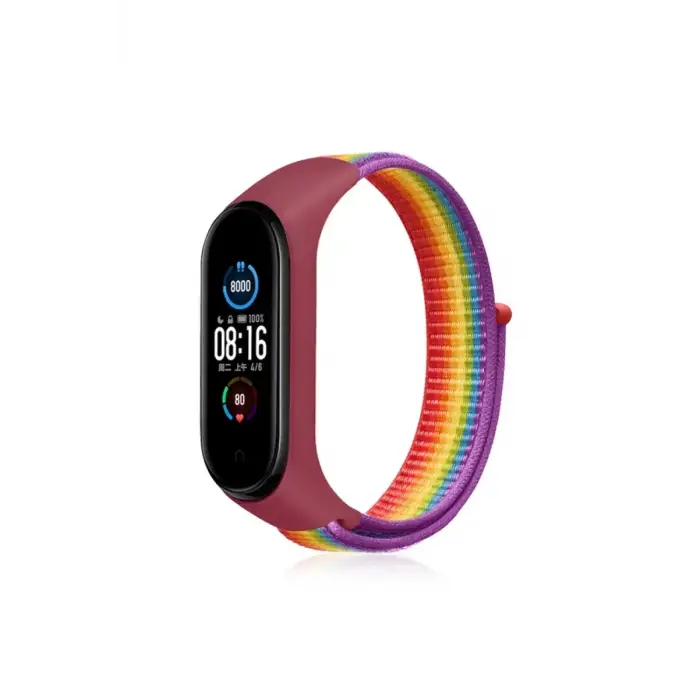 ieg™  Xiaomi Mi Band 4 Hasırlı Cırtcırtlı Kordon - Gökkuşağı