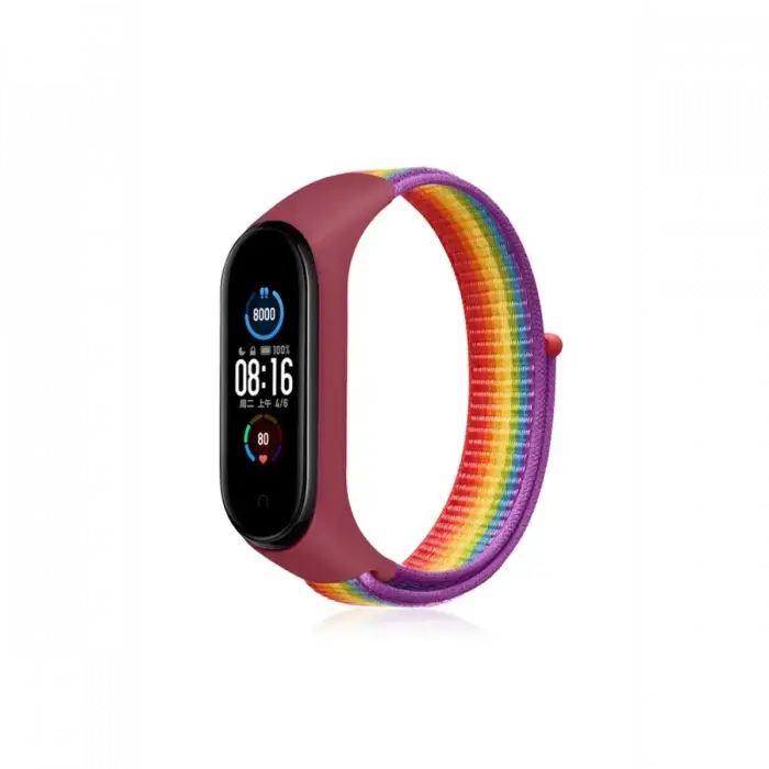 ieg™  Xiaomi Mi Band 4 Hasırlı Cırtcırtlı Kordon - Gökkuşağı