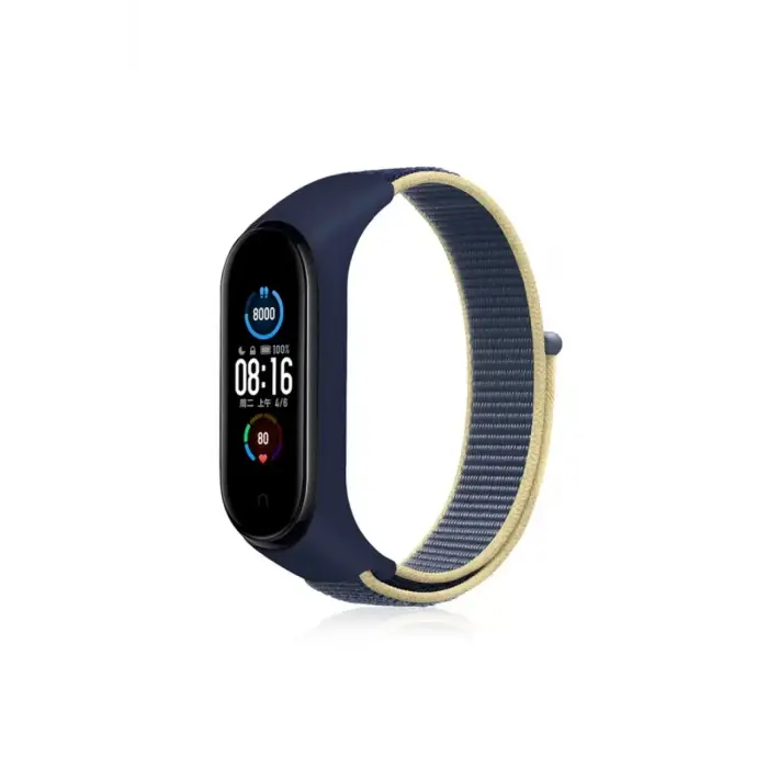 ieg™  Xiaomi Mi Band 4 Hasırlı Cırtcırtlı Kordon - Sarı-Lacivert