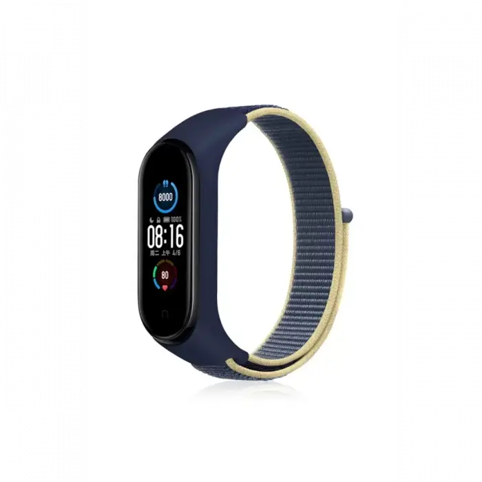 ieg™  Xiaomi Mi Band 4 Hasırlı Cırtcırtlı Kordon - Sarı-Lacivert